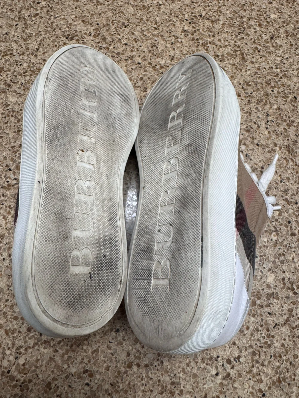 Burberry Tan Check & White Low-Top Sneakers for Men